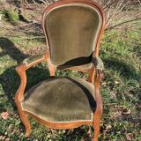 Armchair Voltaire Louis Philippe in wood green velvet XIX