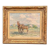 Original Vintage Swedish Oil on Panel – “Horses in a Pasture” by Einar Söderlund – Signed – Vintage & Framed