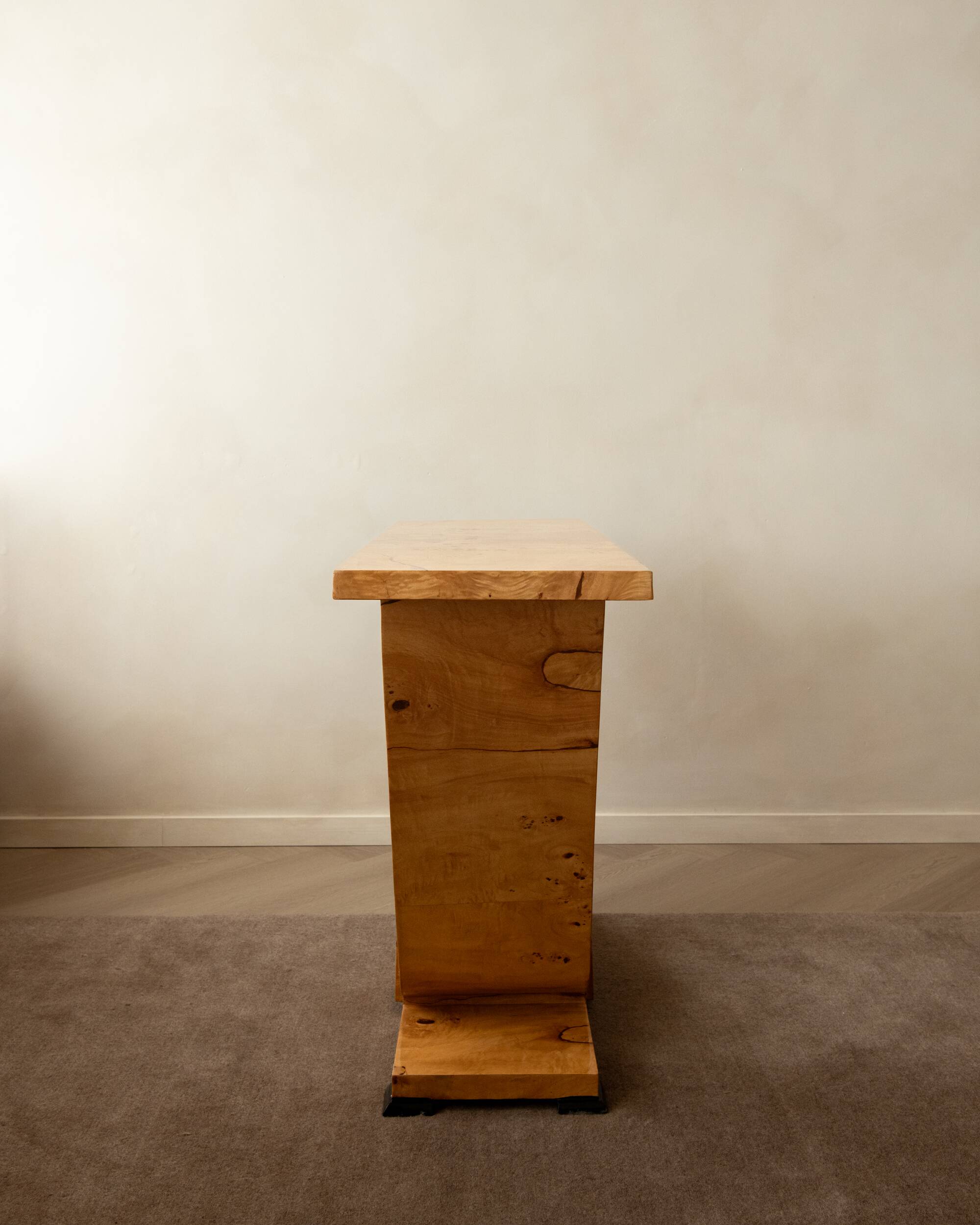 Art Deco Revival Burl Console Table, 1980s-1990s