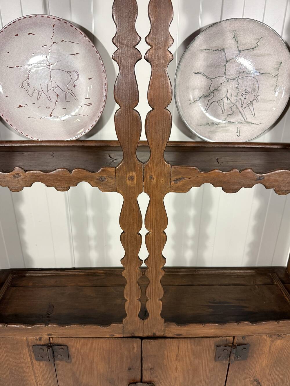 Antique rustic wall unit plate cabinet 1900