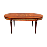 Louis XVI style oval dining table with rosewood marquetry extension mounted in bronze