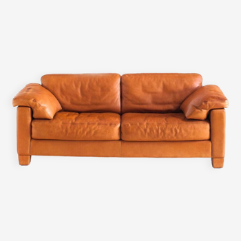 Three-seater sofa in cognac-colored leather produced by De Sede. Model DS-17/123, Switzerland, 2000s