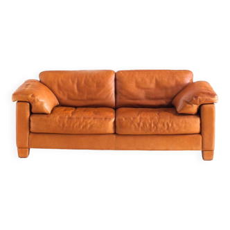 Three-seater sofa in cognac-colored leather produced by De Sede. Model DS-17/123, Switzerland, 2000s