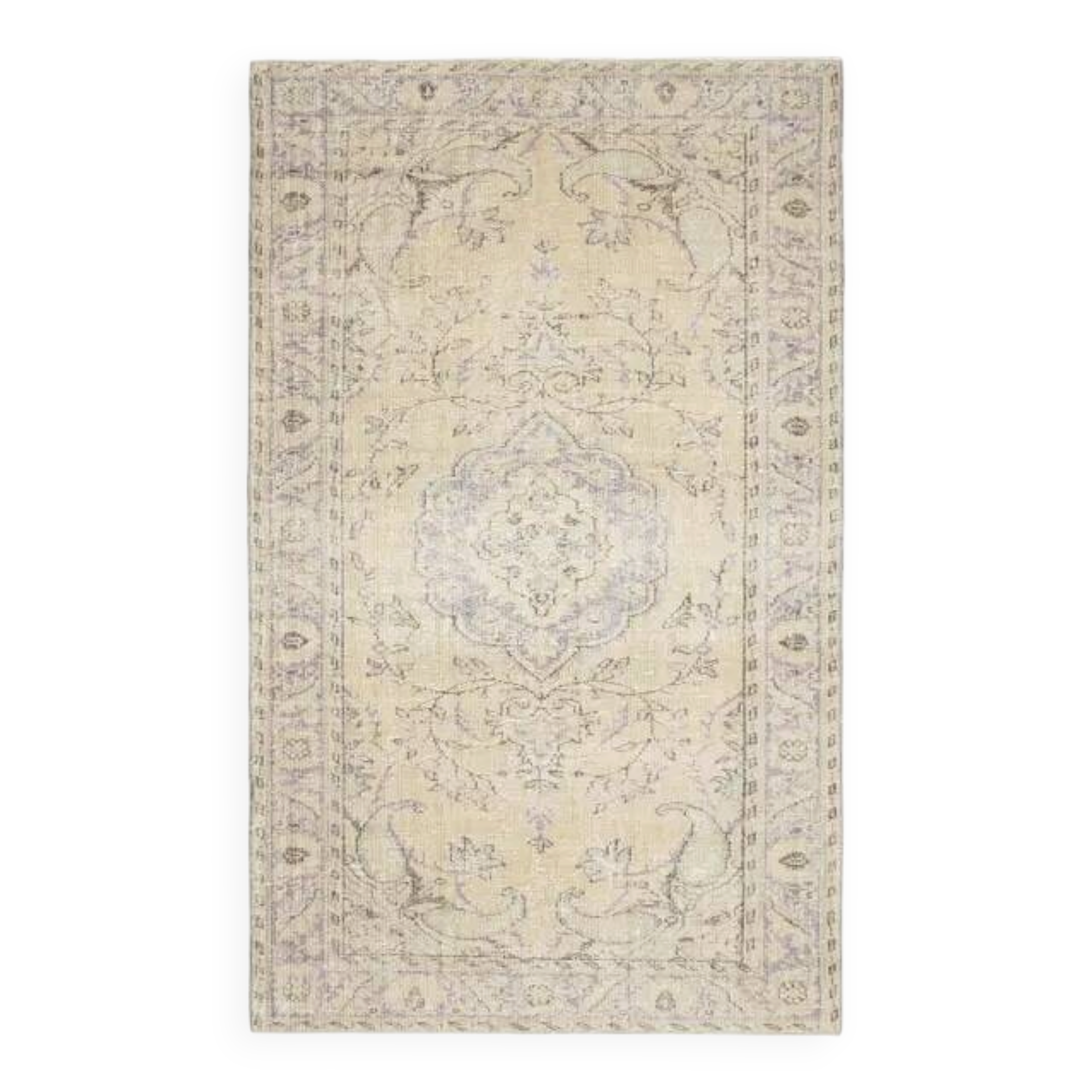 1970s Vintage Turkish Oushak Handmade Wool Cotton Beige Area Rug 171x282