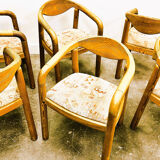 Set of six Rainer Daumiller pine wood arm chairs, 1970s