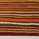 Tapis Kilim vintage long et large, orange et rouge, 5 x 13 cm, 149 x 402 cm, SK 33068