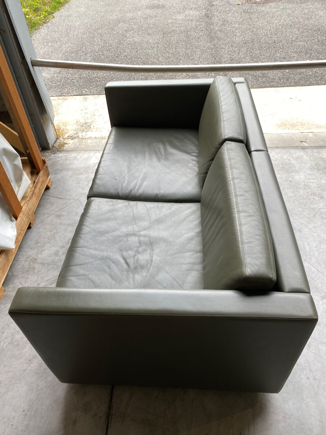 2-seater sofa and 2 armchairs set Pfister for Knoll khaki leather