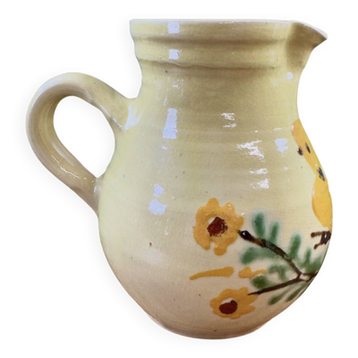 Pichet en poterie savoyarde, décor oiseau