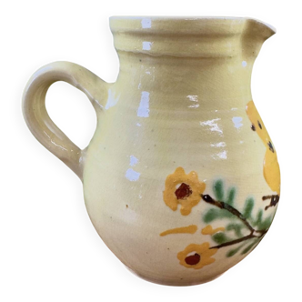 Earthenware pitcher from Savoy with bird decoration.