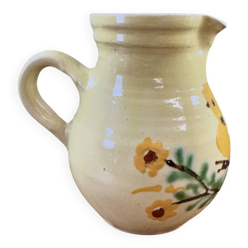 Pichet en poterie savoyarde, décor oiseau