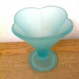 set of 3 ice cream / dessert cups, on foot, frosted blue-green glass