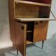 Teak bar cabinet and teak veneer, saddle leather and brass handles