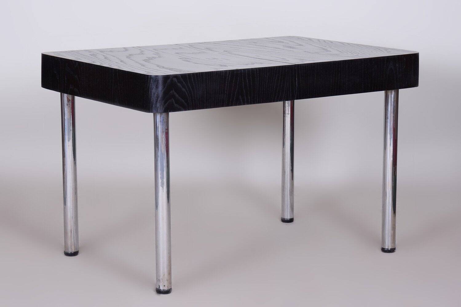 Bauhaus Extendable Dining Table in Oak Veneer and Chrome, 1930s