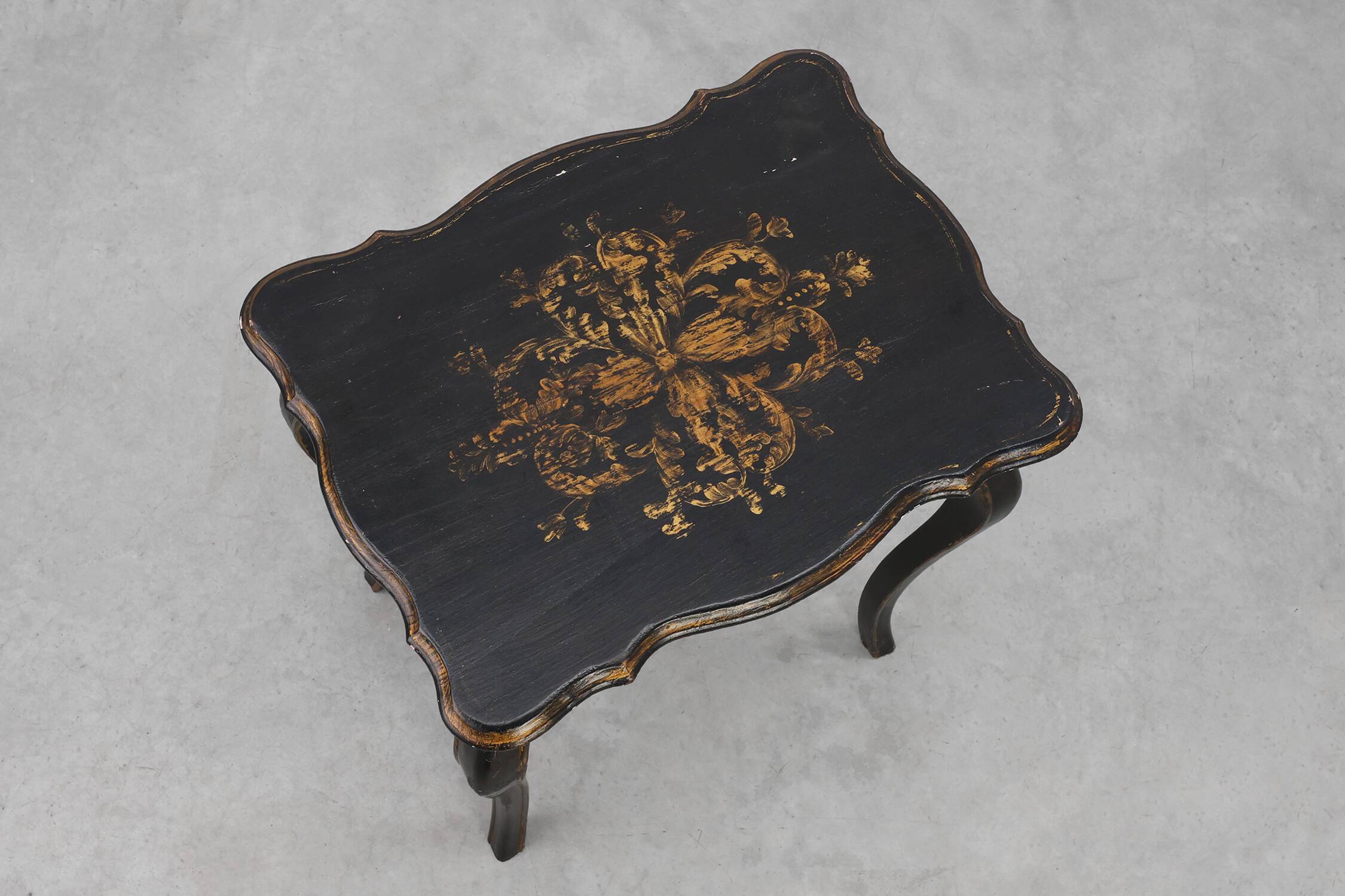19th Century Black Wooden Side Table with Drawer, France