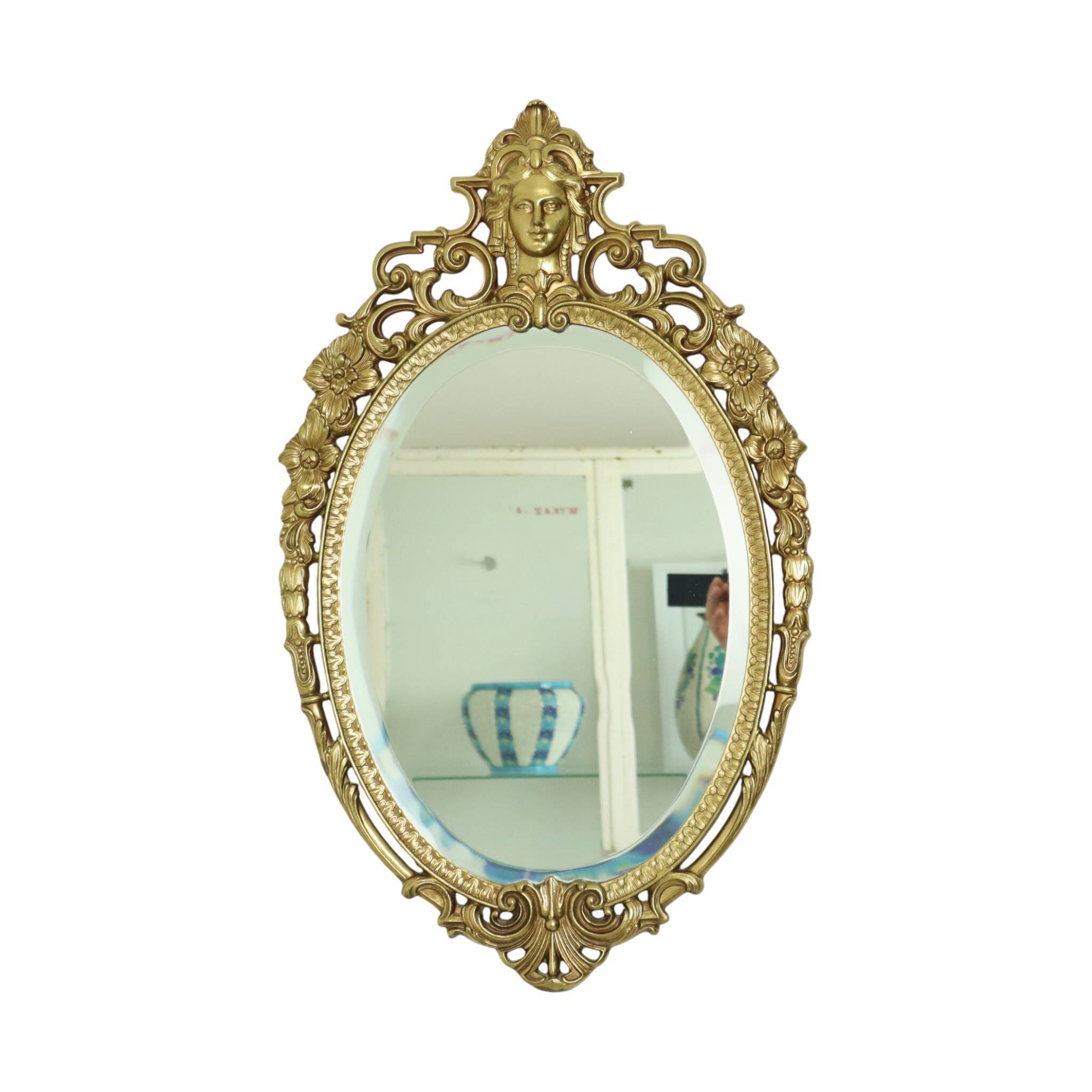 Miroir en laiton français à crête dorée style baroque Louis XV des années 1950