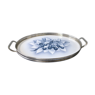 Serving tray, cherry-decorated faience, early 20th