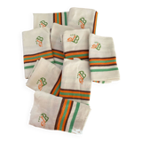 8 serviettes de table vintage liteaux oranges et verts monogramme JB