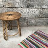 Bamboo stool 50s Decoration natural wood rattan wicker Vintage Plant Door