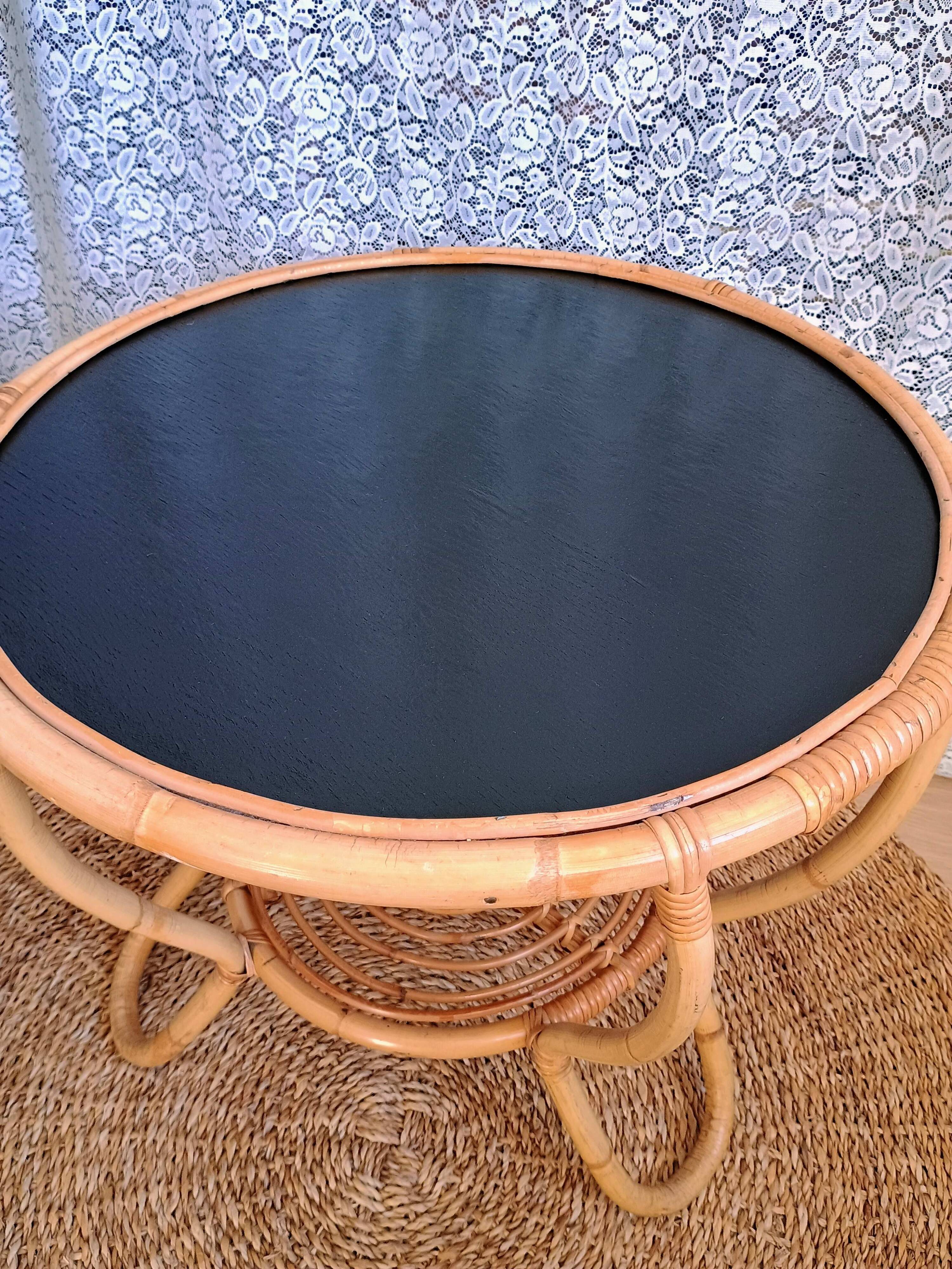 Round vintage rattan coffee table