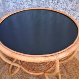 Table basse ronde en rotin vintage