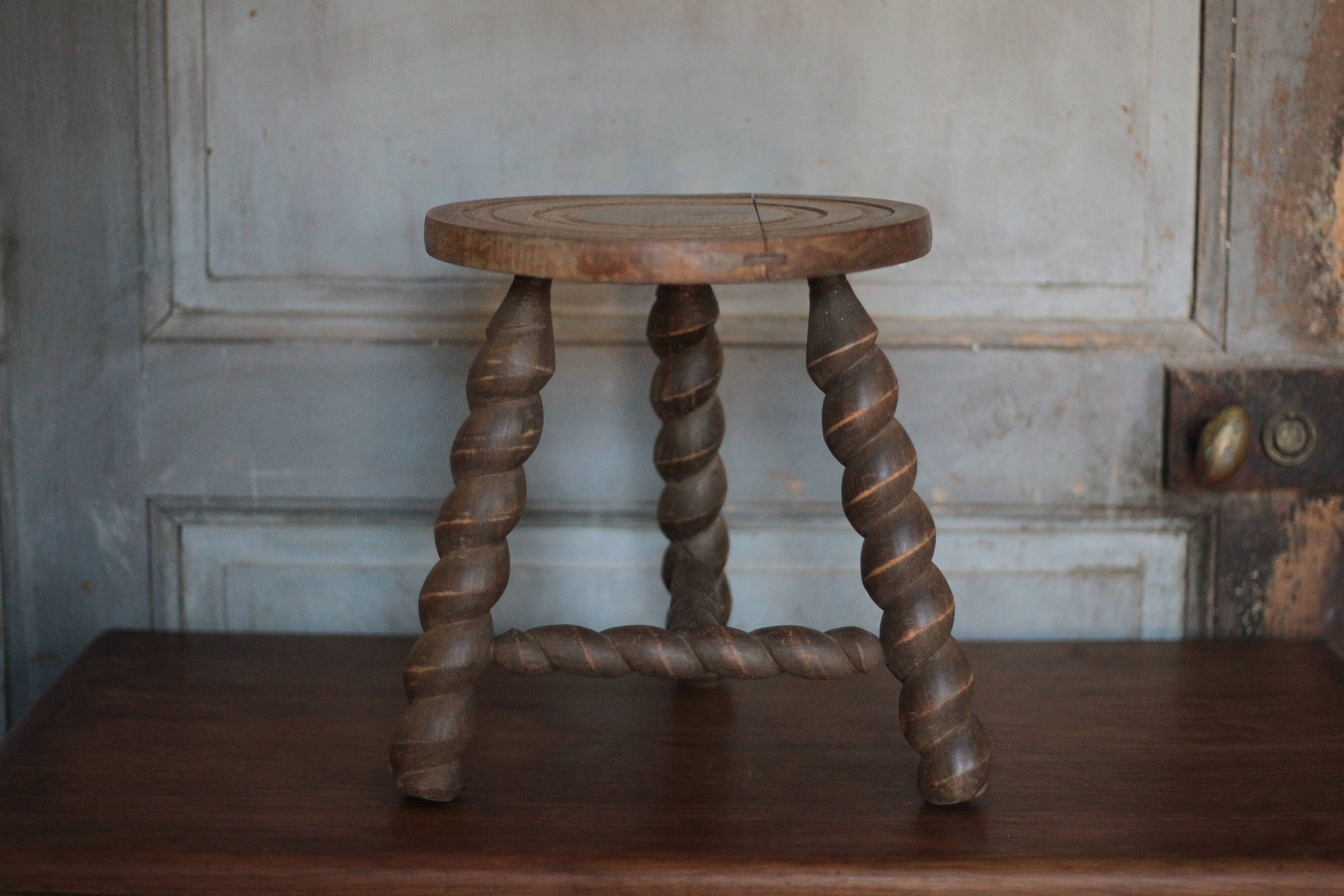 Vintage stool, old wooden stool, tripod stool