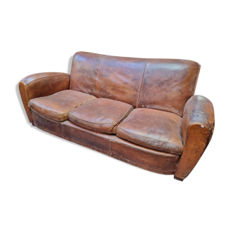1930s Leather Club Bench