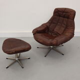 Swivel armchair and stool by h. w. klein for bramin, 1970s, set of 2