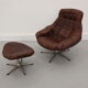 Swivel armchair and stool by h. w. klein for bramin, 1970s, set of 2