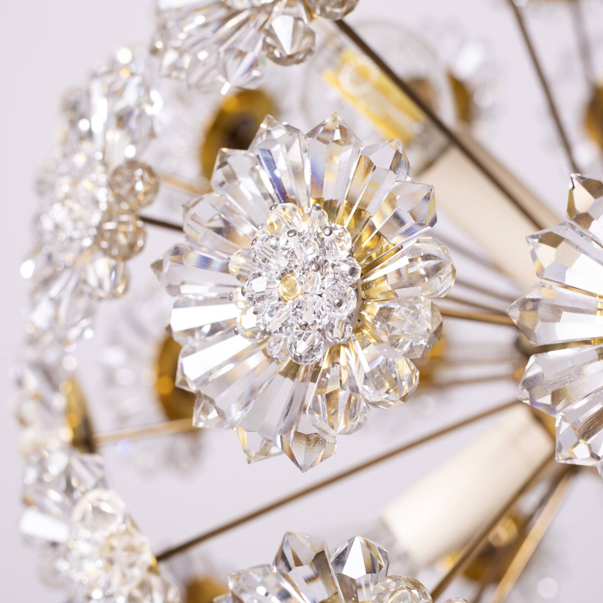 Sputnik Chandelier by Kamenicky Senov, Czechoslovakia, 1970s, Brass / Glass