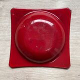 Vintage ashtray in enamelled sheet metal in red tones with floral decor from the 60s
