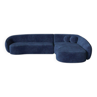Canapé d'angle droit cooper tissu tramé bleu nuit toucher doux