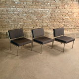 Armchair in metal and grey fabric