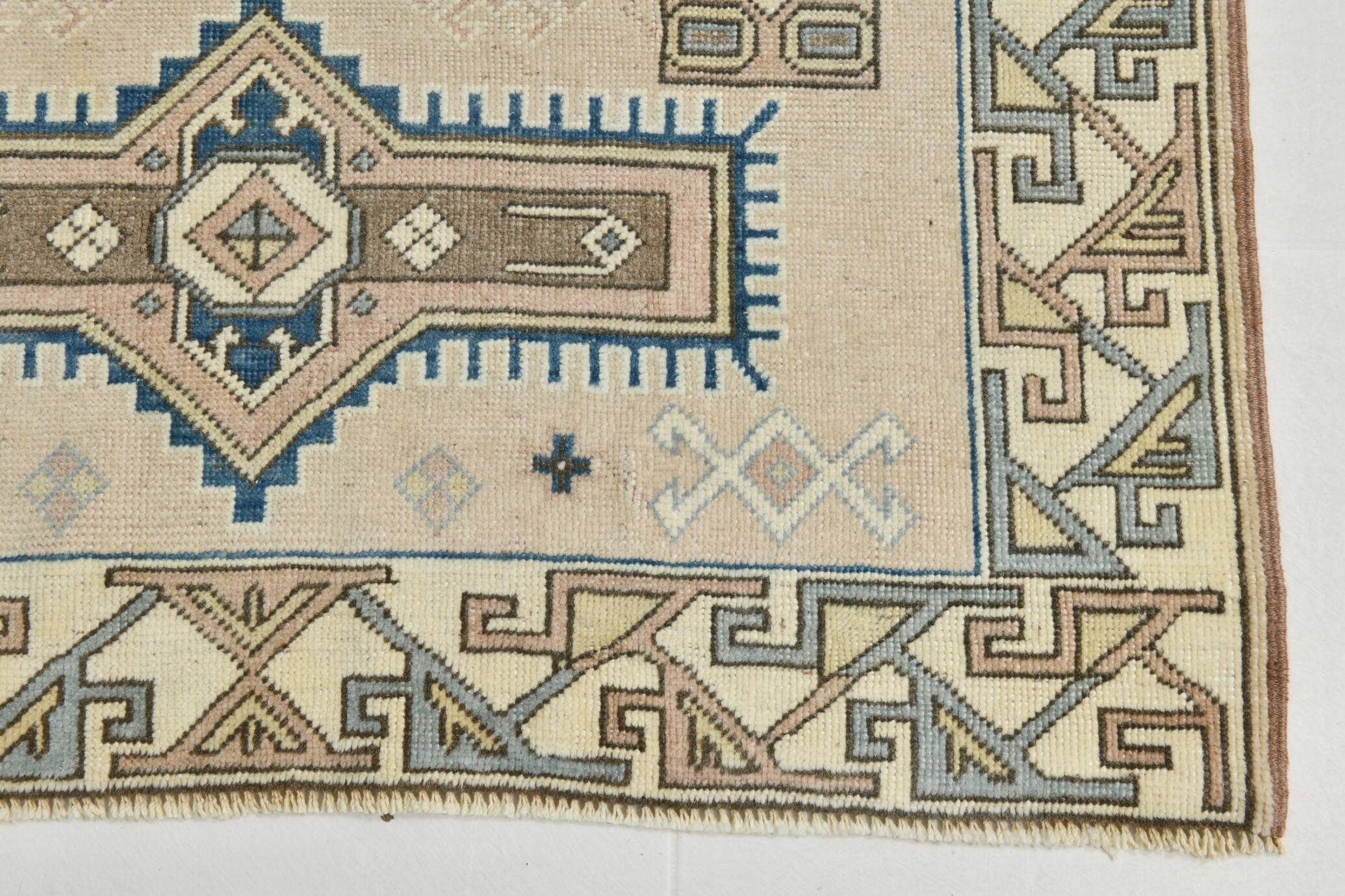 3x6 Cream Blue Oriental Vintage Rug, 109x187Cm