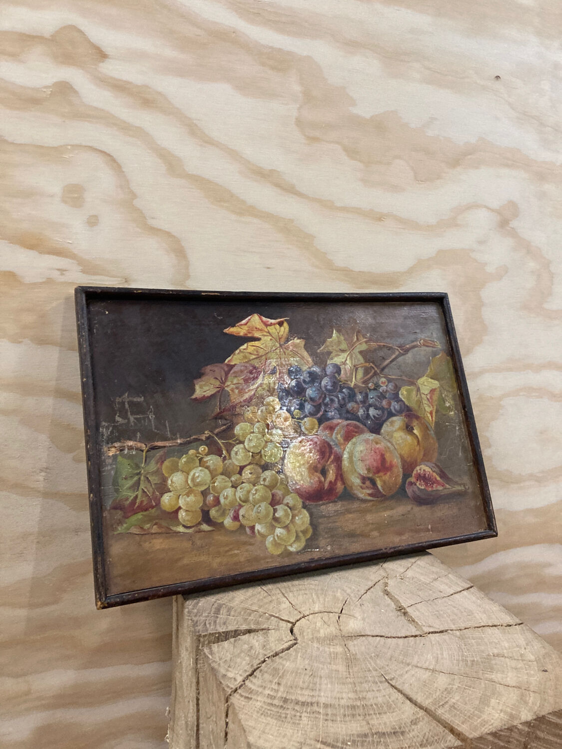 Still life on wood painted in oil 19th