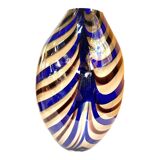 Artistic Italian vase in beige hand-made Murano glass with blue and brown R.
