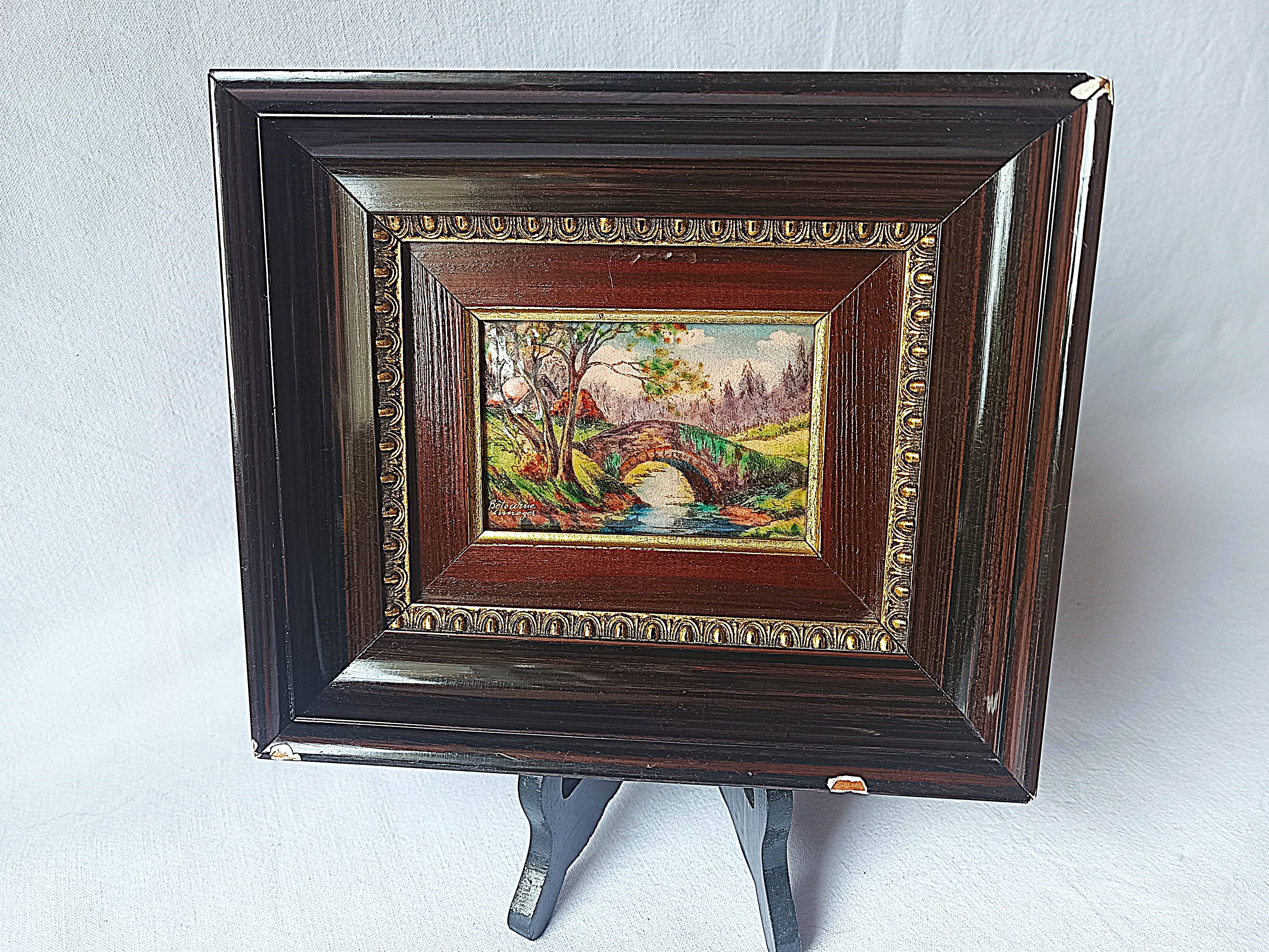 antique painting signed R. Bétourné wooden stucco frame