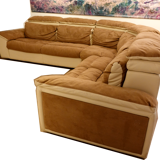 Leather and microfiber angle sofa