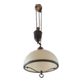 Old large pulley chandelier in brass and glass