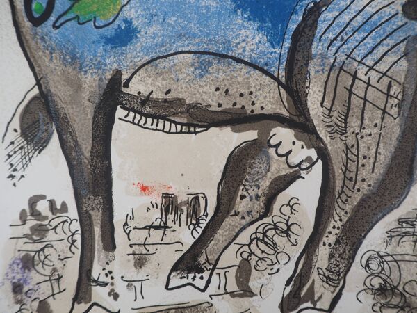Marc chagall : la vache bleue - lithographie originale