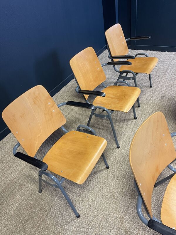Lot de 6 fauteuils école dossier haut bois pieds gris anthracite Pays-Bas