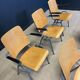 Set of 6 school armchairs with high wooden backs and anthracite grey legs, Netherlands