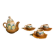 Théière + 3 Tasses Anciennes Terre Cuite Émaillée Décor Paysage Vintag