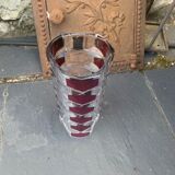 Transparent glass vase and burgundy design and vintage 1970