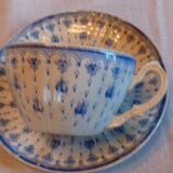 2 old coffee cups with their saucer, with blue bee patterns