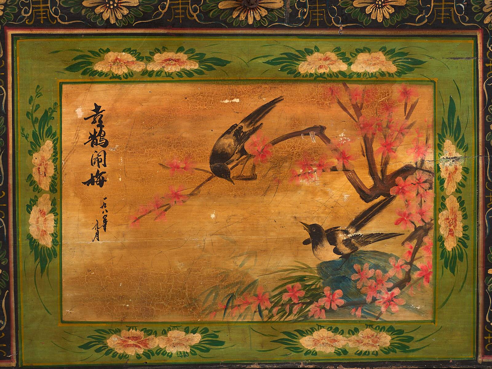 Antique opera chest with illustrations of magpies (China, circa 1900) #25
