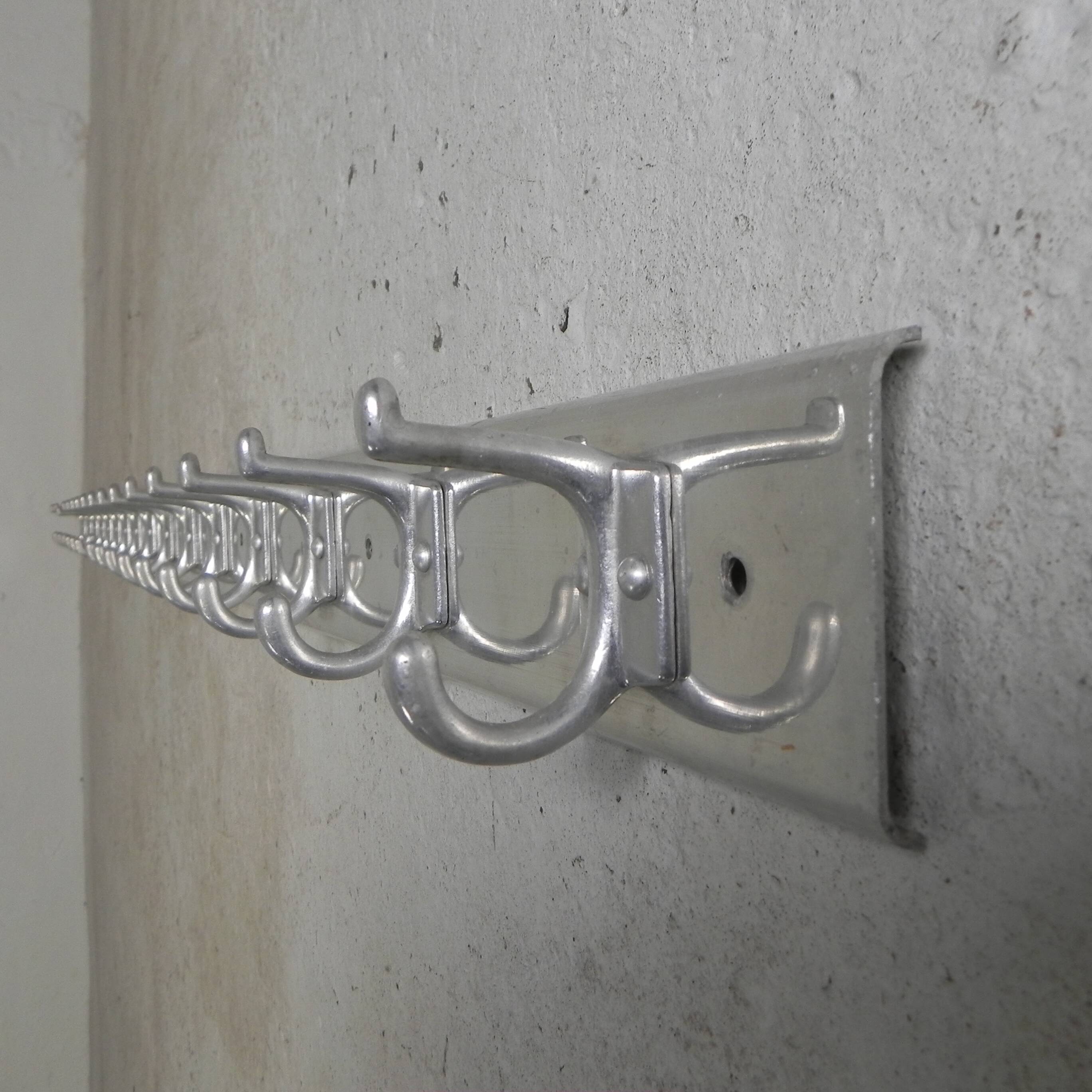 225cm Aluminum Wall Coat Rack with 16 Double Hooks, 1960s