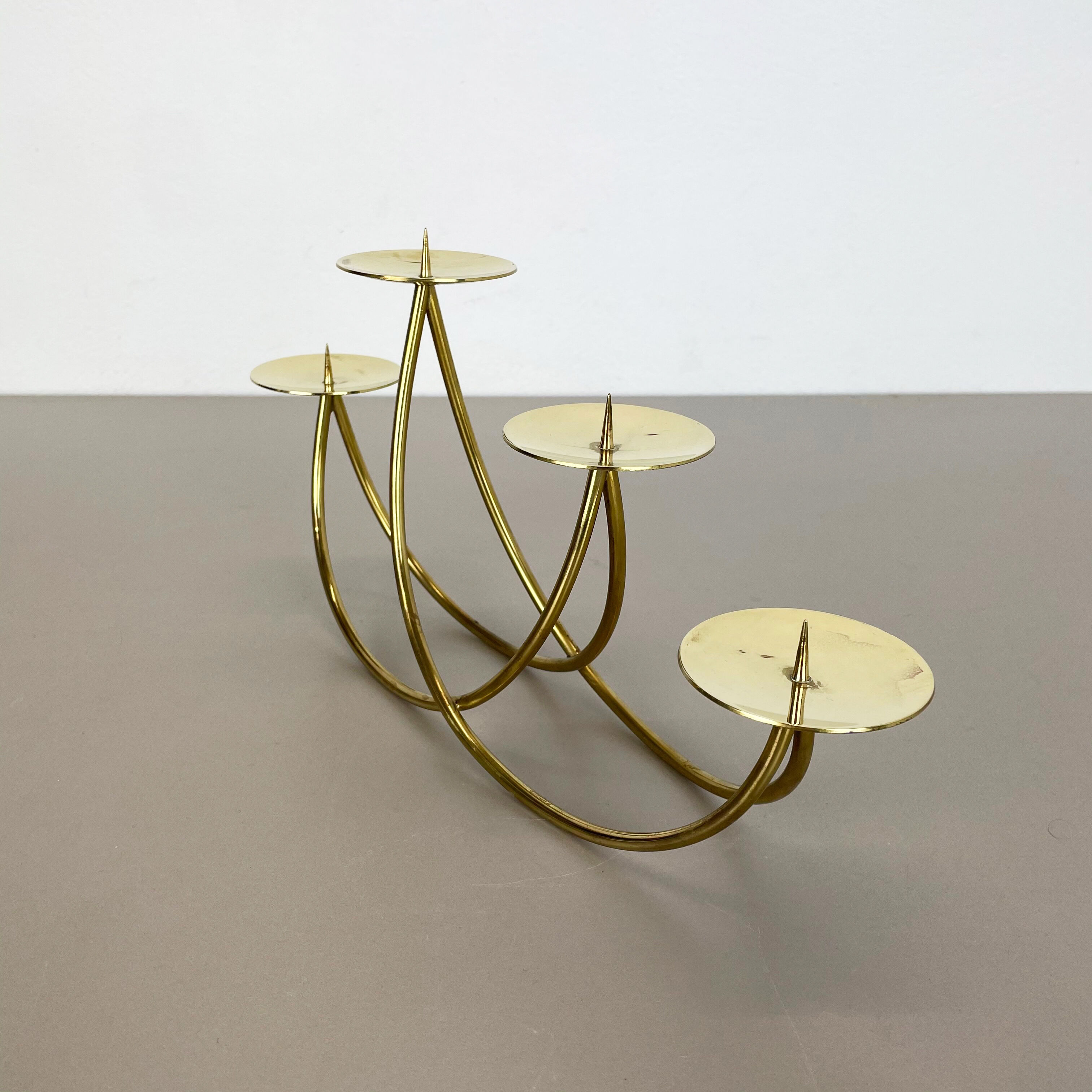 Sculptural solid brass candleholder by Harald Buchrucker Bauhaus, Germany, 1950s