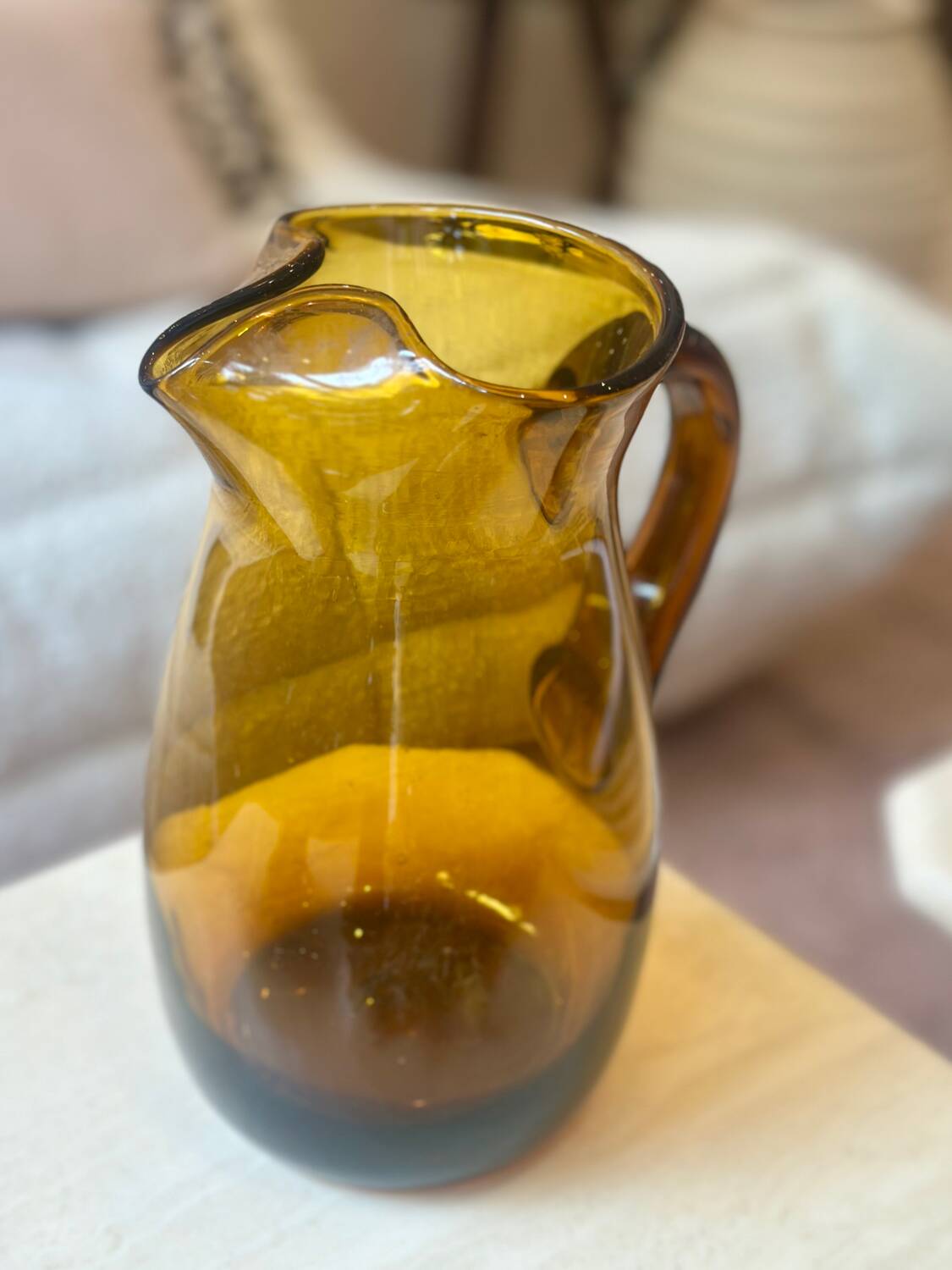 Vintage European Amber Blown Glass Carafe Vase, 1950s-60s