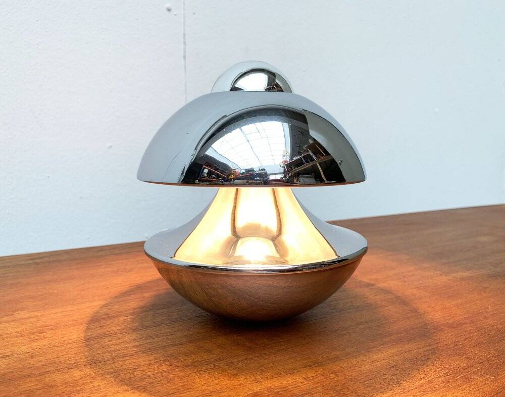 Chrome mushroom table or wall lamp in German mid-century space style by Klaus Hempel for Kaiser Leuchten, 1970s.