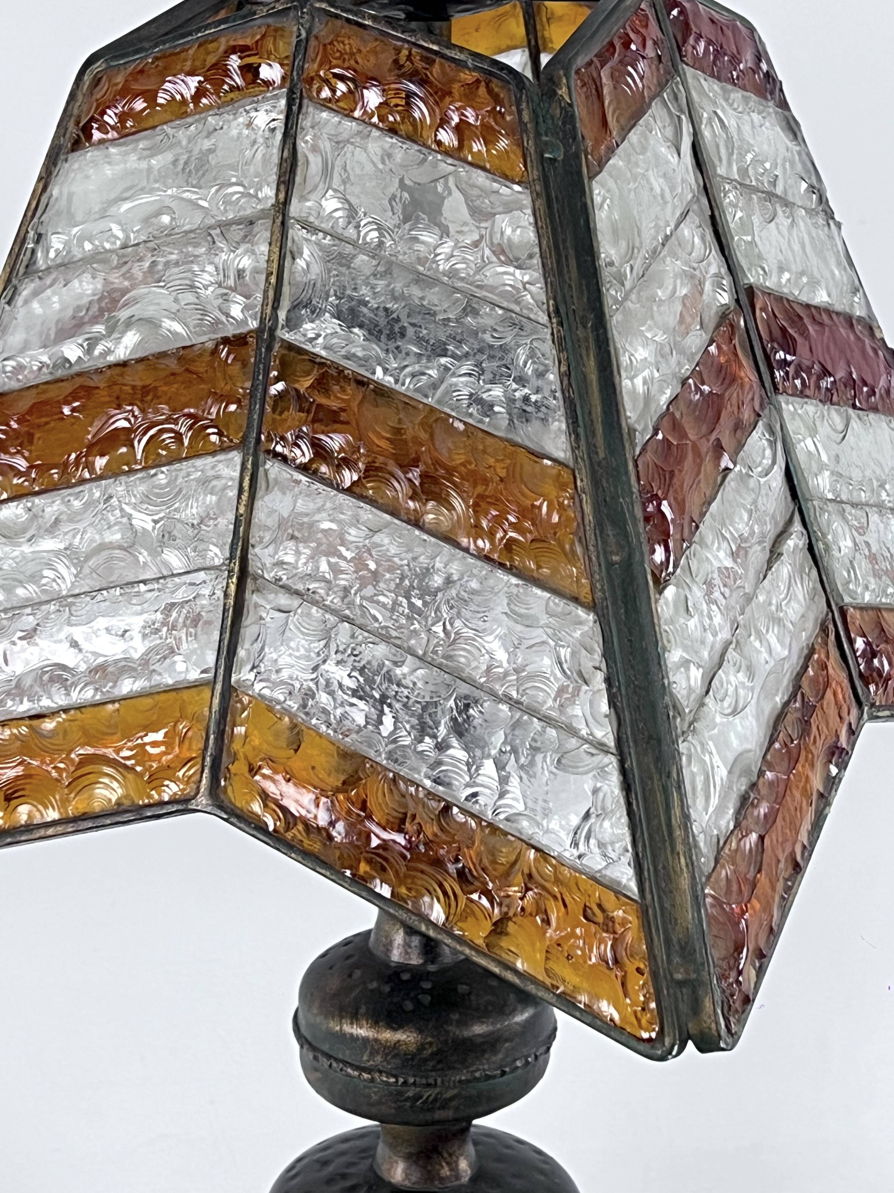 Monumental brutalist thick glass and metal table lamp by Longobard. Italy 1